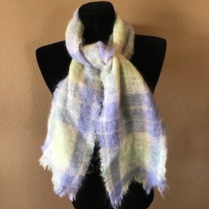 NWOT Foxford Mohair Scarf in Pastel Plaid, Ireland (60”x9”)